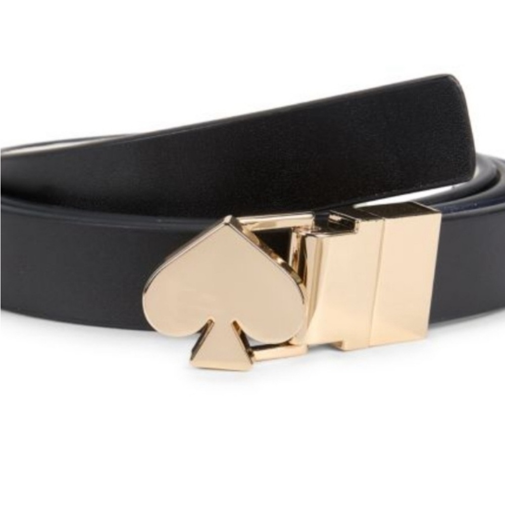 Kate Spade New York Black Genuine Leather Reversible Belt with Gold Buckle NWT